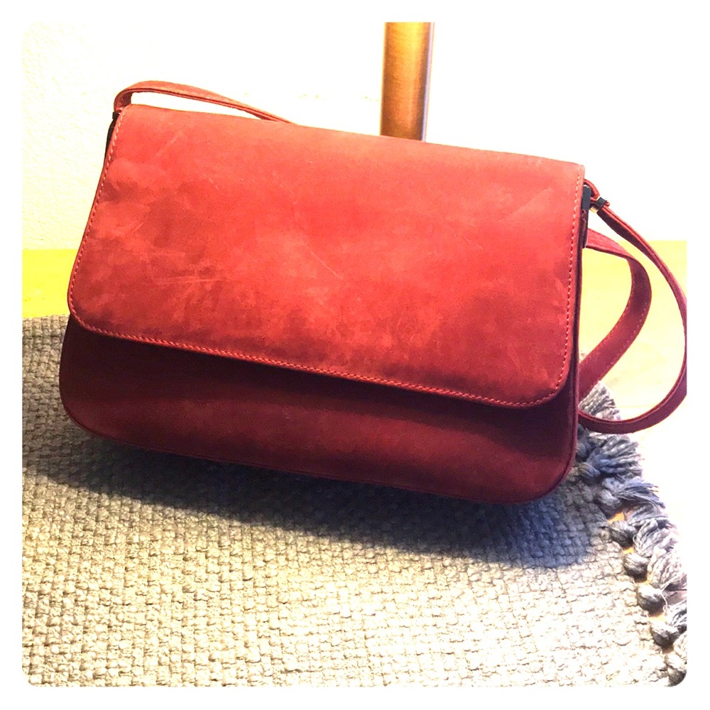 suede dark burnt burgundy shoulder purse NWOT